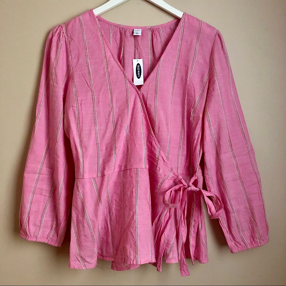 Bubblegum Pink OLD NAVY Peplum Wrap Blouse Top 💖